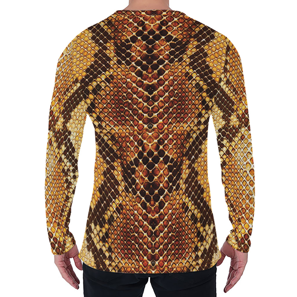 Yellow And Brown Snakeskin Print Men's Long Sleeve T-Shirt