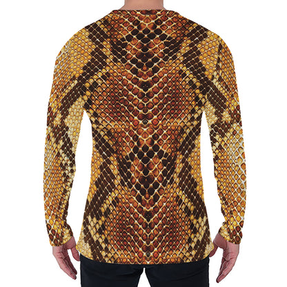 Yellow And Brown Snakeskin Print Men's Long Sleeve T-Shirt