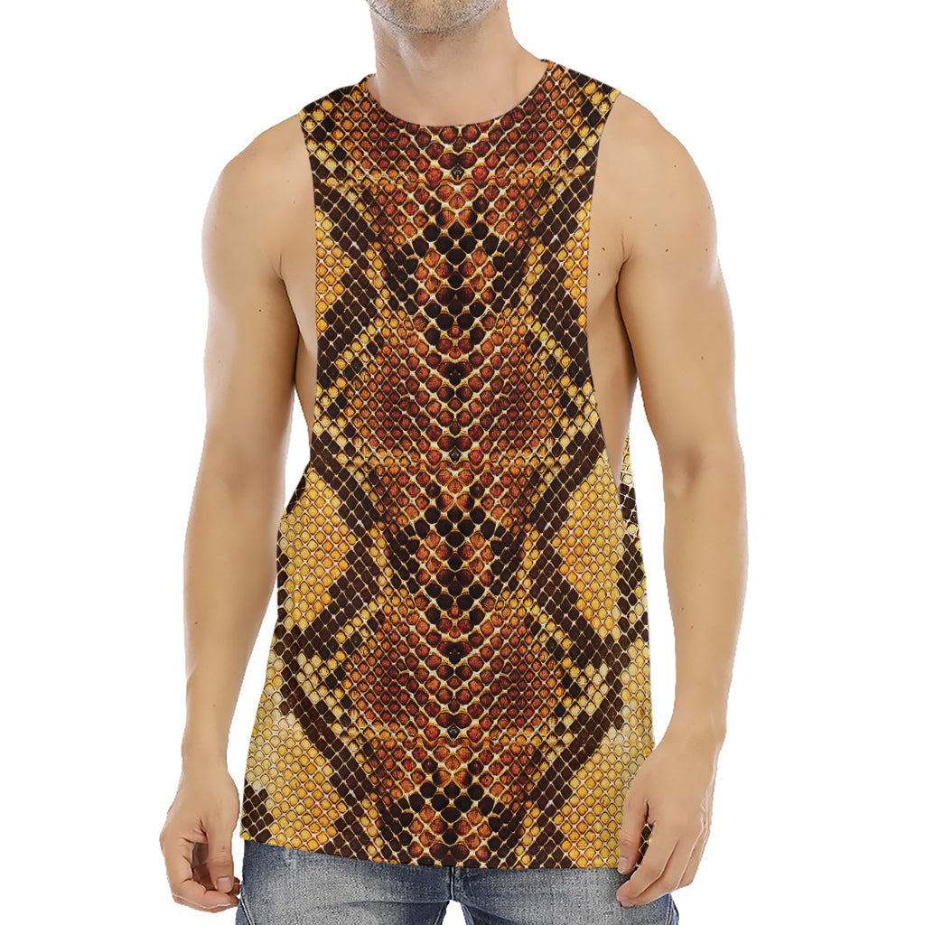 Yellow And Brown Snakeskin Print Men's Muscle Tank Top