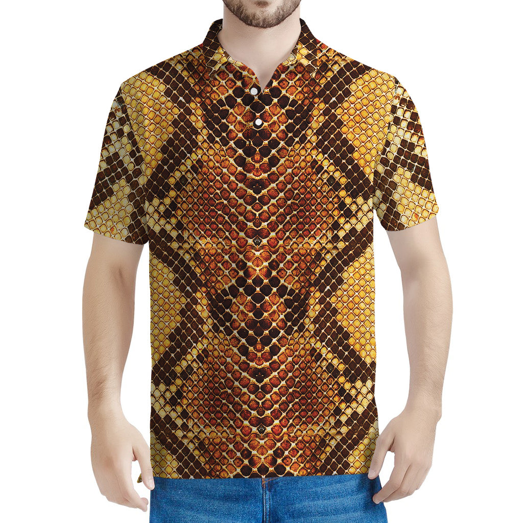Yellow And Brown Snakeskin Print Men's Polo Shirt