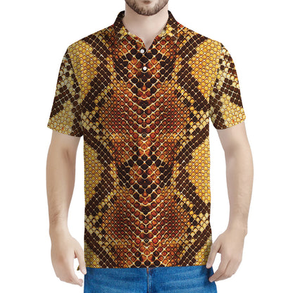 Yellow And Brown Snakeskin Print Men's Polo Shirt