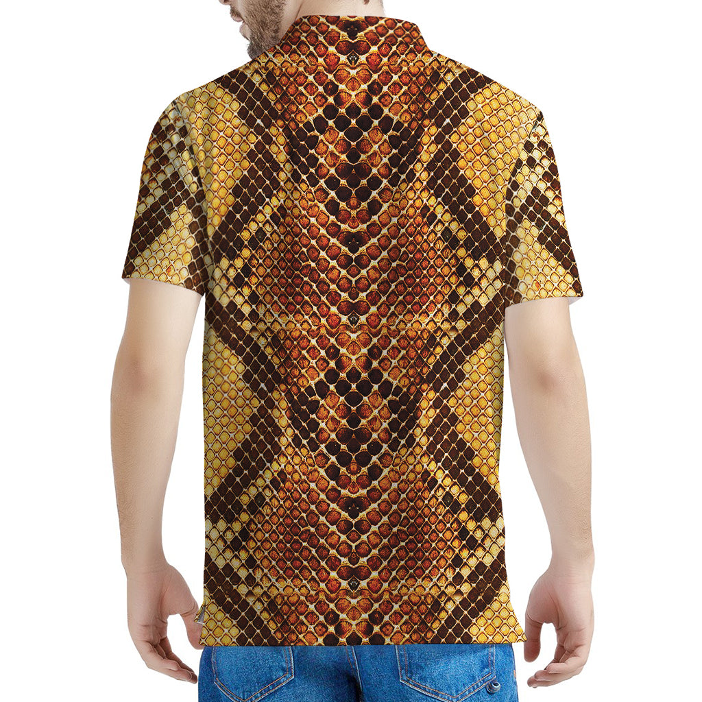 Yellow And Brown Snakeskin Print Men's Polo Shirt