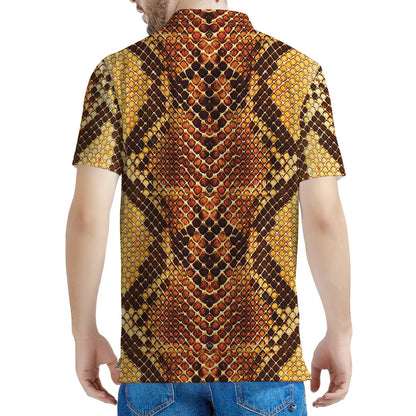 Yellow And Brown Snakeskin Print Men's Polo Shirt