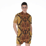 Yellow And Brown Snakeskin Print Men's Rompers