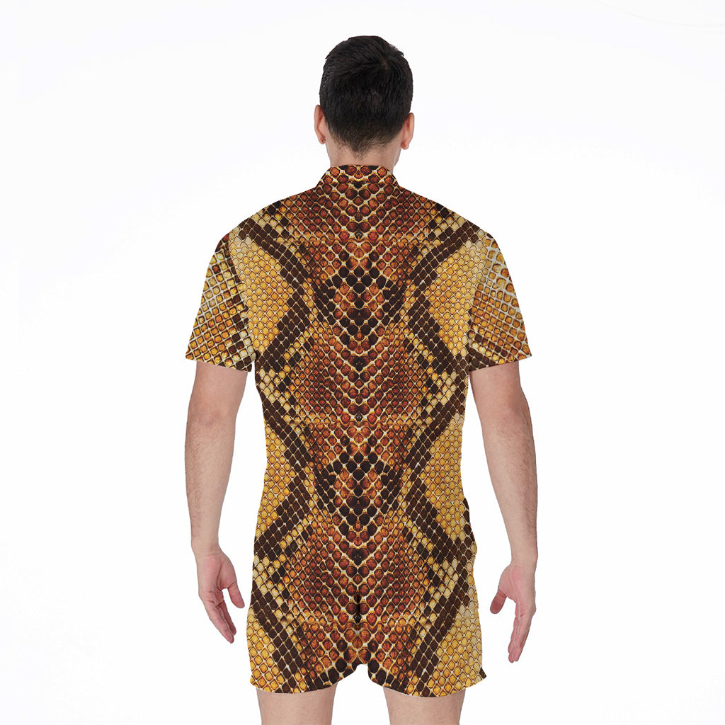 Yellow And Brown Snakeskin Print Men's Rompers