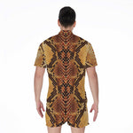Yellow And Brown Snakeskin Print Men's Rompers