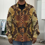 Yellow And Brown Snakeskin Print Men's Shirt Jacket