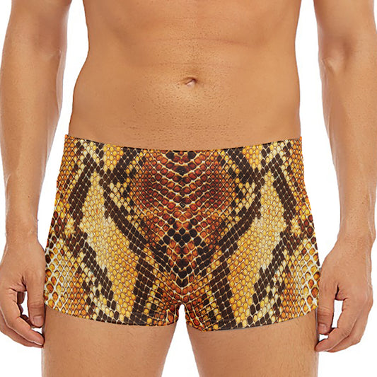 Yellow And Brown Snakeskin Print Men's Short Boxer Briefs