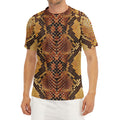 Yellow And Brown Snakeskin Print Men's Short Sleeve Rash Guard
