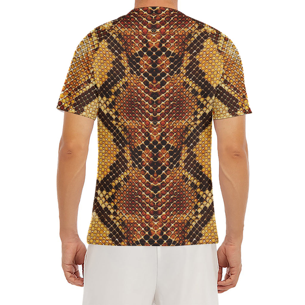 Yellow And Brown Snakeskin Print Men's Short Sleeve Rash Guard