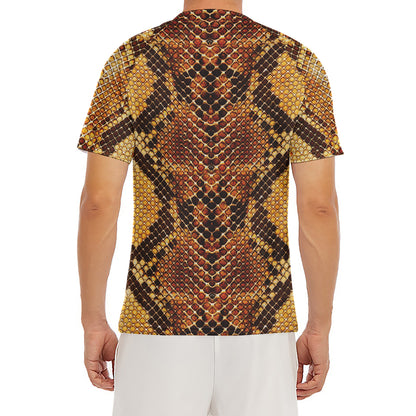 Yellow And Brown Snakeskin Print Men's Short Sleeve Rash Guard