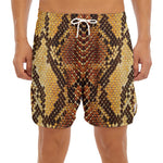 Yellow And Brown Snakeskin Print Men's Split Running Shorts