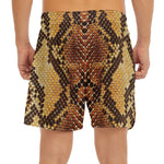 Yellow And Brown Snakeskin Print Men's Split Running Shorts