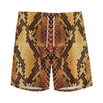 Yellow And Brown Snakeskin Print Men's Sports Shorts