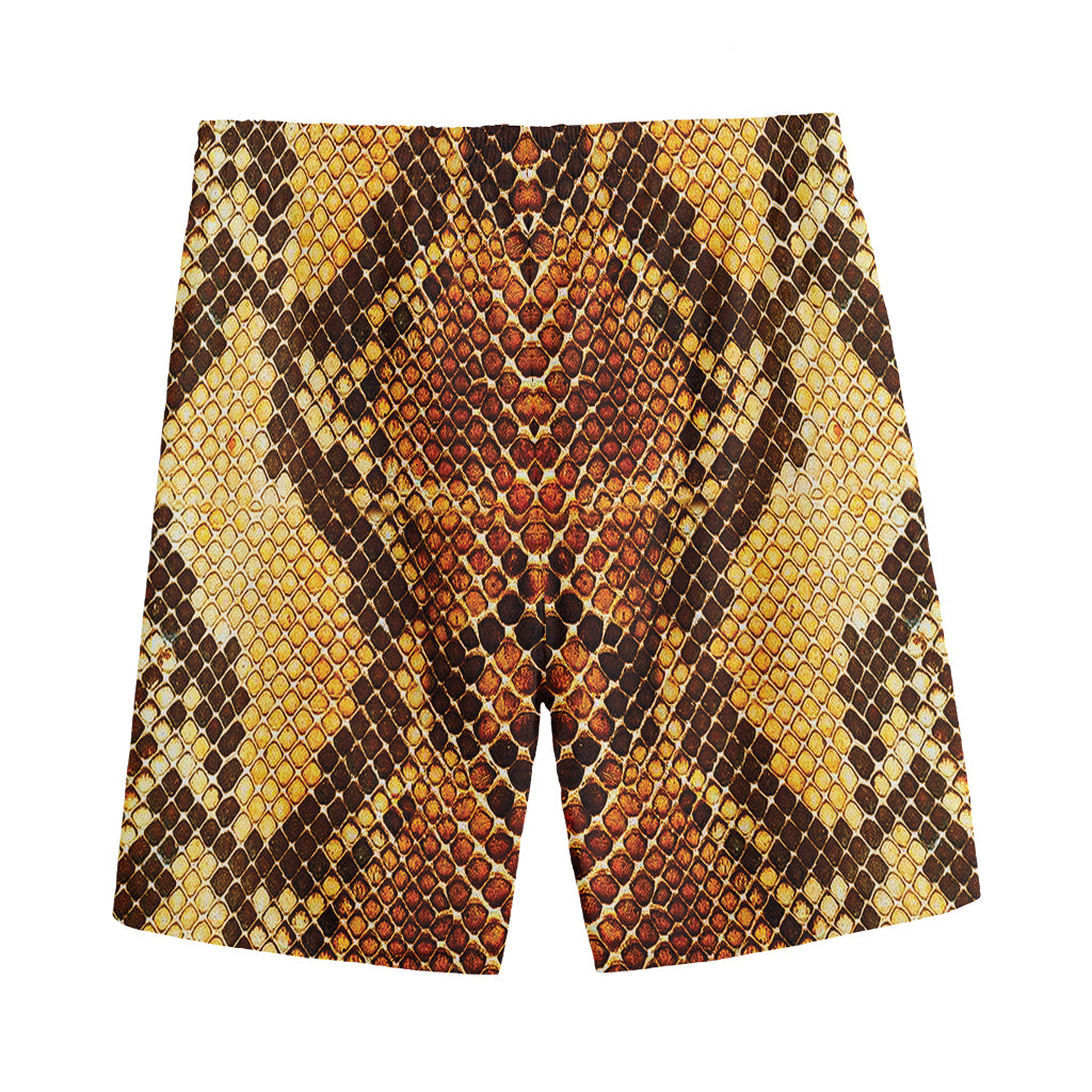 Yellow And Brown Snakeskin Print Men's Sports Shorts