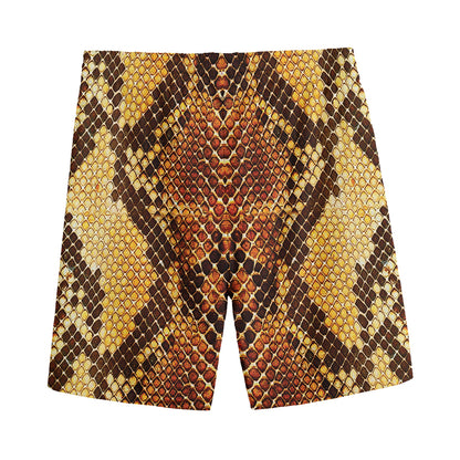 Yellow And Brown Snakeskin Print Men's Sports Shorts