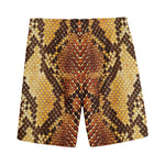Yellow And Brown Snakeskin Print Men's Sports Shorts