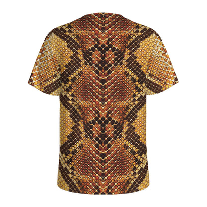 Yellow And Brown Snakeskin Print Men's Sports T-Shirt
