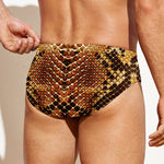 Yellow And Brown Snakeskin Print Men's Swim Briefs