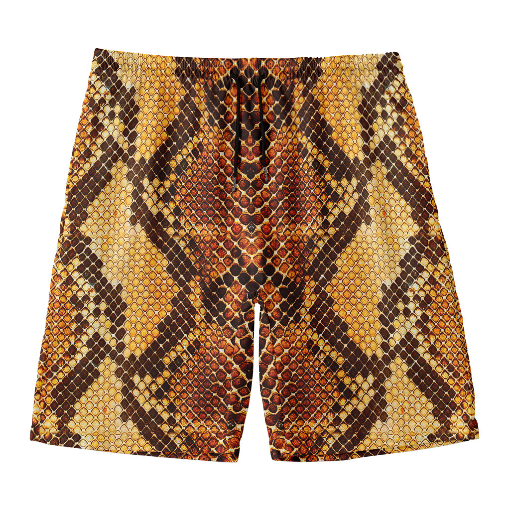 Yellow And Brown Snakeskin Print Men's Swim Trunks