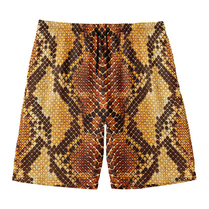 Yellow And Brown Snakeskin Print Men's Swim Trunks