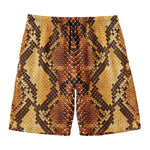 Yellow And Brown Snakeskin Print Men's Swim Trunks