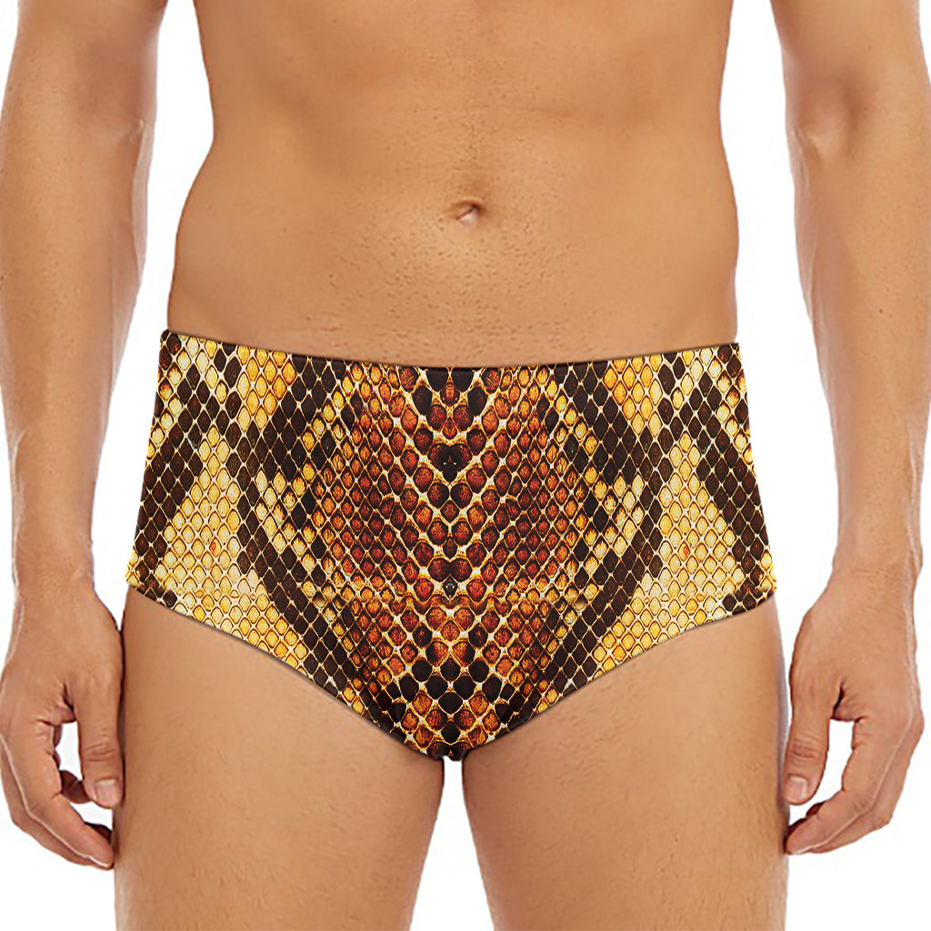 Yellow And Brown Snakeskin Print Men's Triangle Swim Briefs