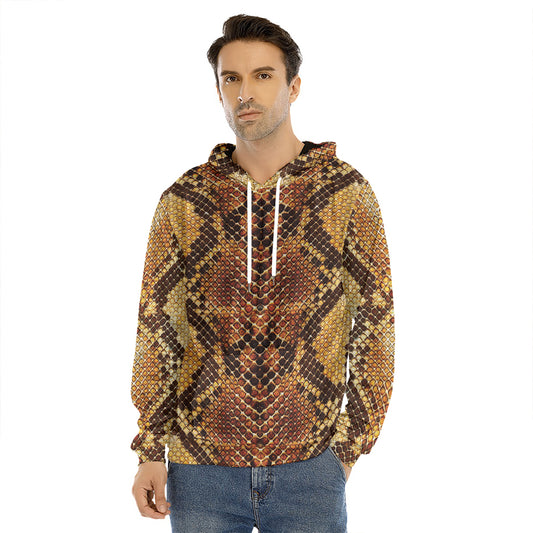 Yellow And Brown Snakeskin Print Men's Velvet Pullover Hoodie