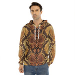 Yellow And Brown Snakeskin Print Men's Velvet Pullover Hoodie