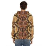 Yellow And Brown Snakeskin Print Men's Velvet Pullover Hoodie
