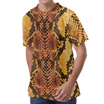 Yellow And Brown Snakeskin Print Men's Velvet T-Shirt