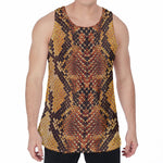 Yellow And Brown Snakeskin Print Men's Velvet Tank Top