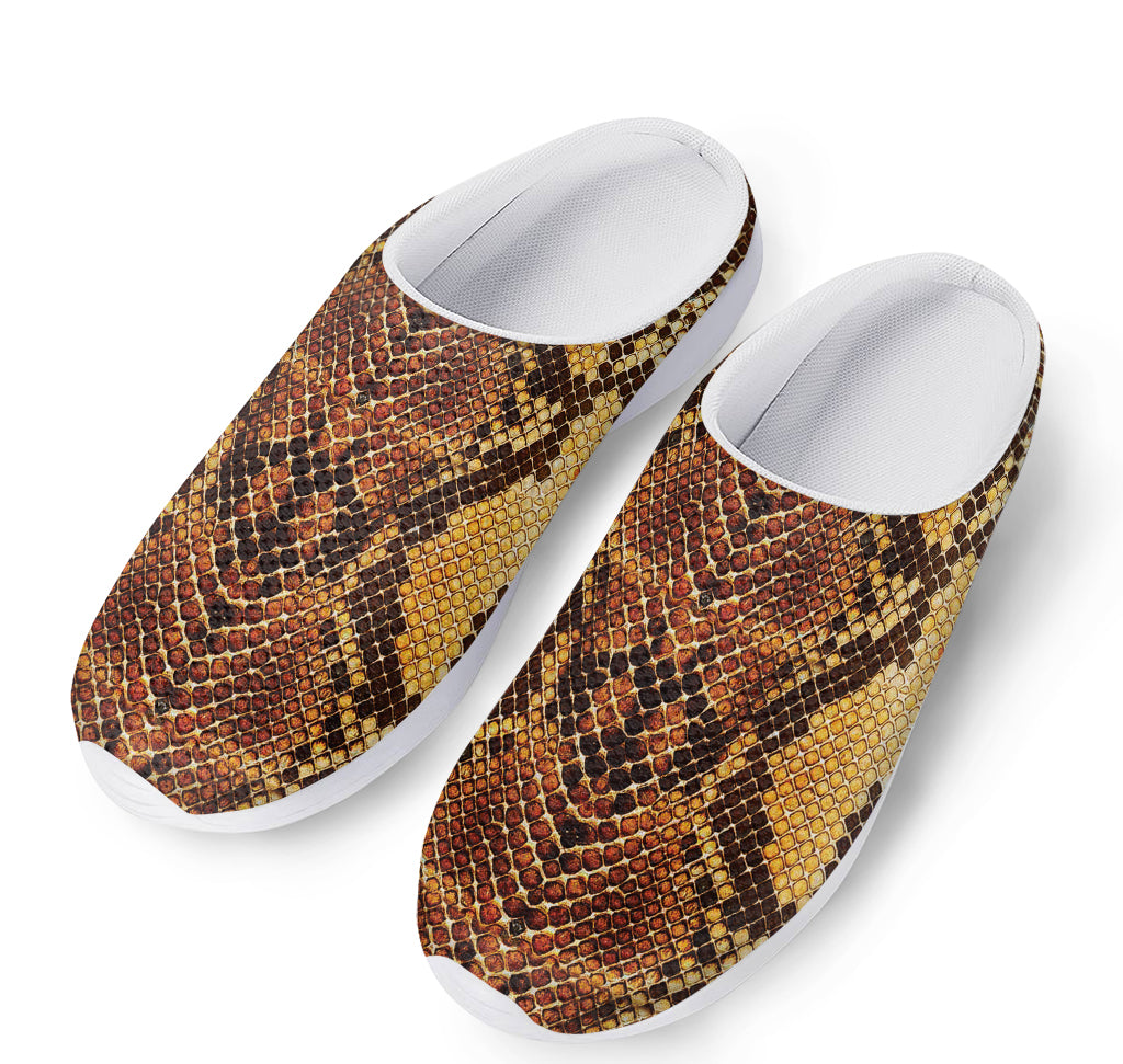 Yellow And Brown Snakeskin Print Mesh Casual Shoes