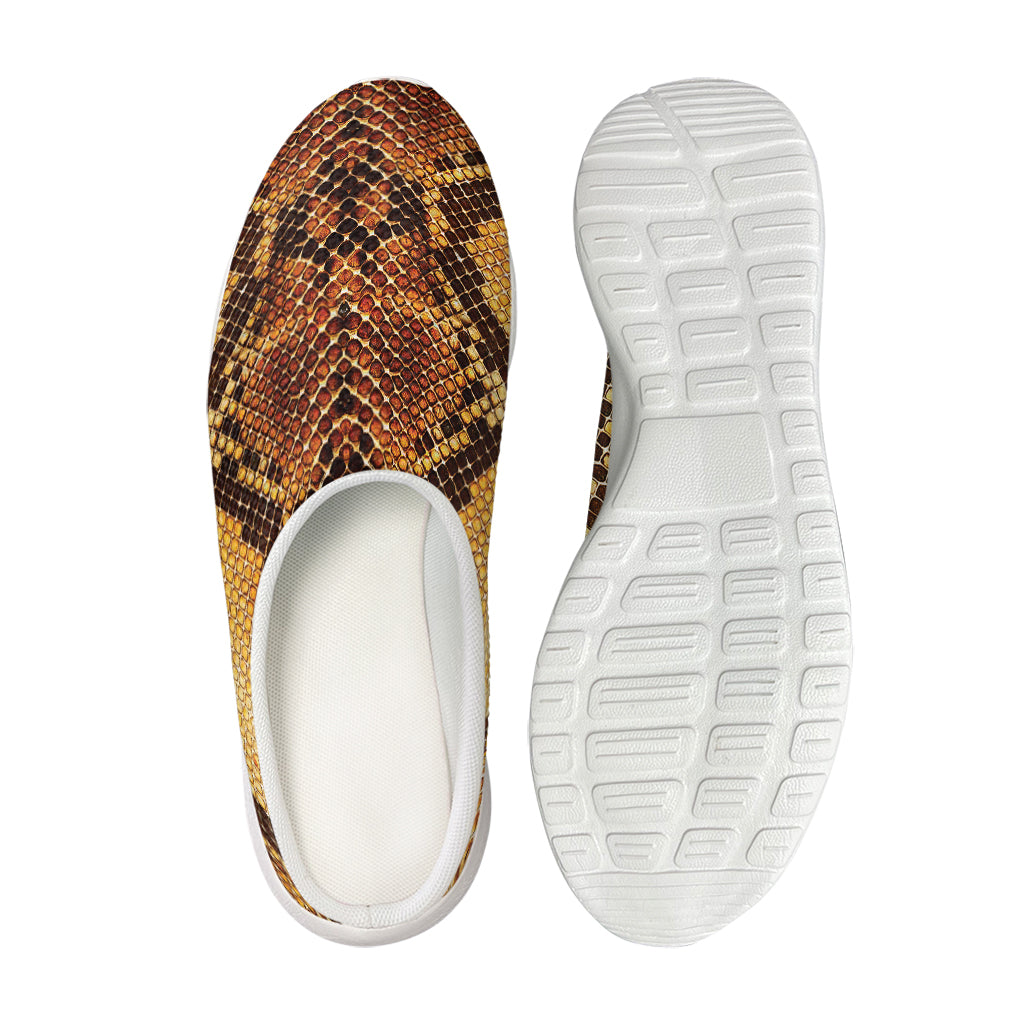 Yellow And Brown Snakeskin Print Mesh Casual Shoes