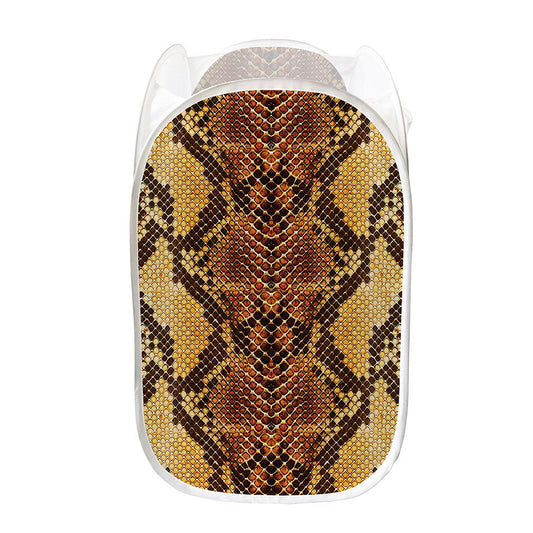 Yellow And Brown Snakeskin Print Mesh Laundry Hamper