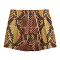 Yellow And Brown Snakeskin Print Mesh Shorts