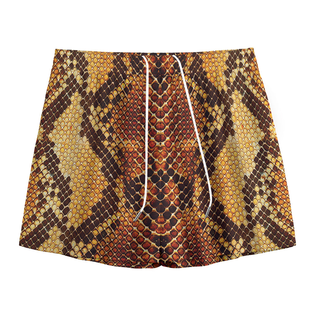 Yellow And Brown Snakeskin Print Mesh Shorts