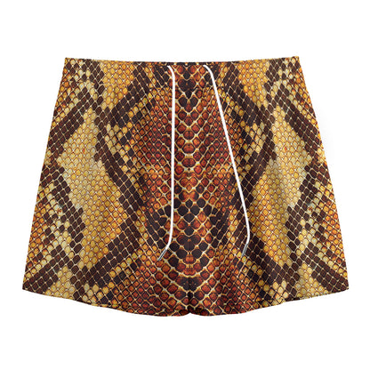 Yellow And Brown Snakeskin Print Mesh Shorts