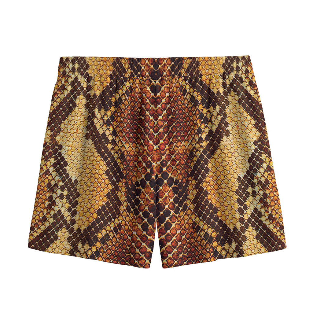Yellow And Brown Snakeskin Print Mesh Shorts