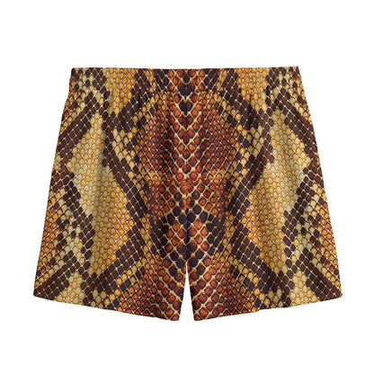 Yellow And Brown Snakeskin Print Mesh Shorts