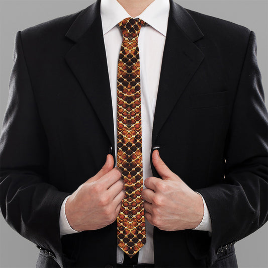 Yellow And Brown Snakeskin Print Necktie