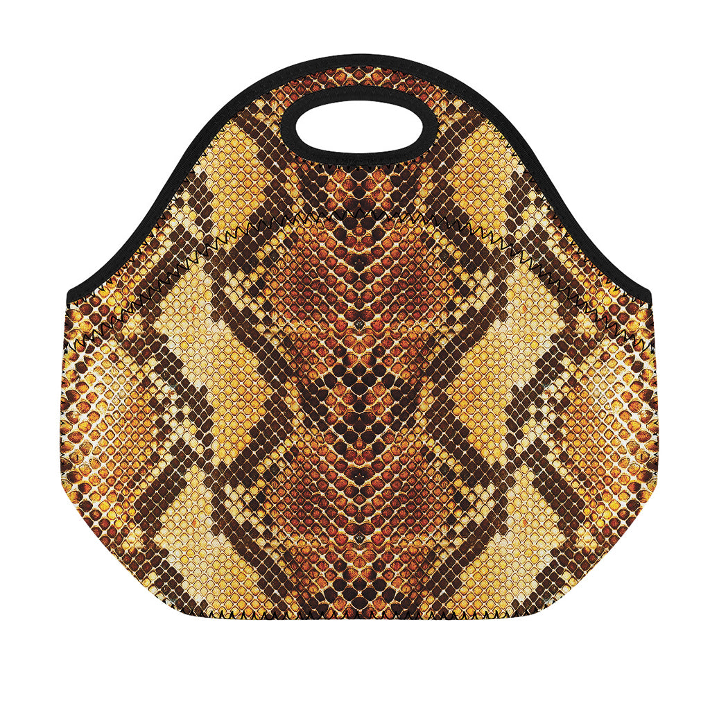 Yellow And Brown Snakeskin Print Neoprene Lunch Bag