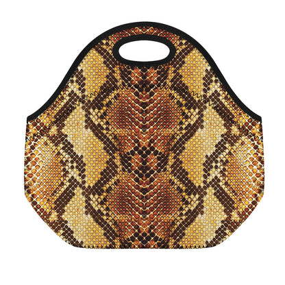 Yellow And Brown Snakeskin Print Neoprene Lunch Bag
