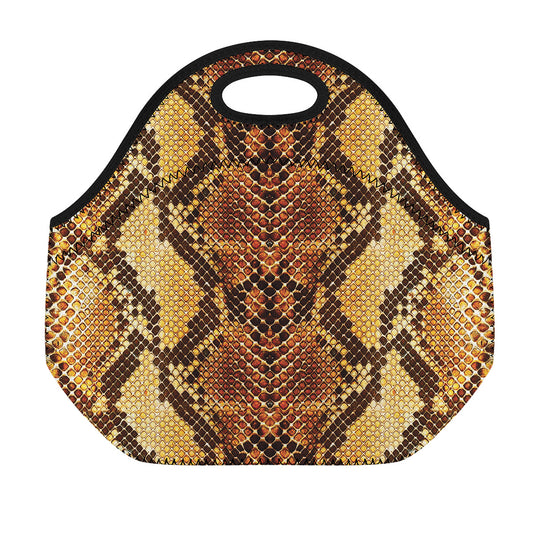 Yellow And Brown Snakeskin Print Neoprene Lunch Bag
