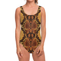 Yellow And Brown Snakeskin Print One Piece Swimsuit