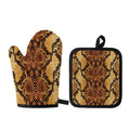 Yellow And Brown Snakeskin Print Oven Mitt And Pot Holder Set