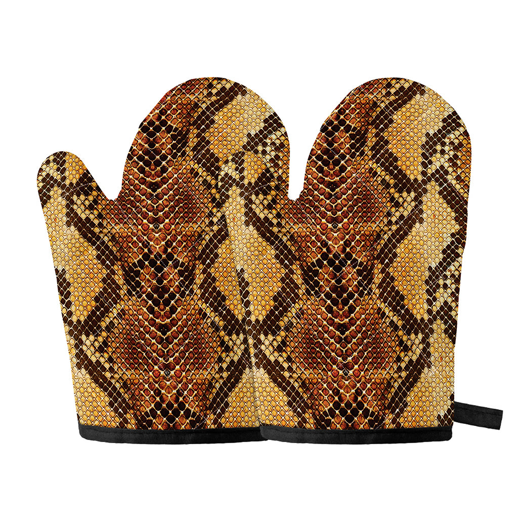 Yellow And Brown Snakeskin Print Oven Mitts