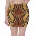Yellow And Brown Snakeskin Print Pencil Mini Skirt