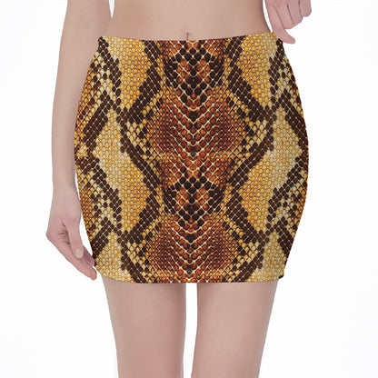 Yellow And Brown Snakeskin Print Pencil Mini Skirt