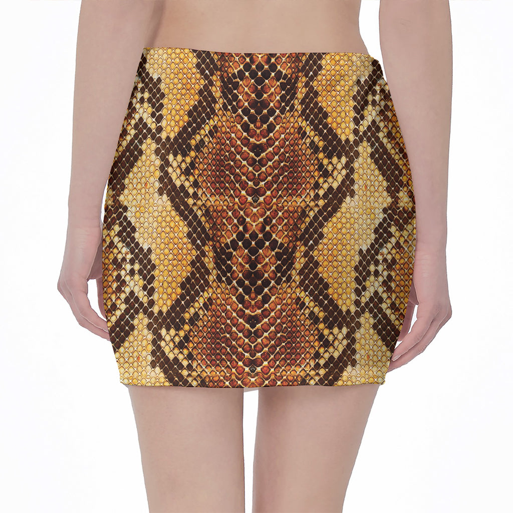 Yellow And Brown Snakeskin Print Pencil Mini Skirt